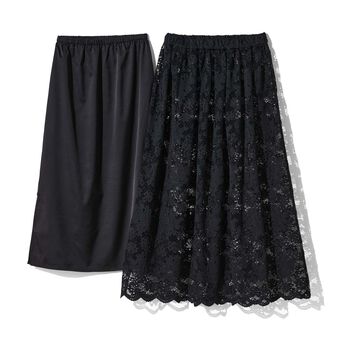 THREE FIFTY STANDARD | ペチコート付き レース ギャザースカート 〈ブラック〉